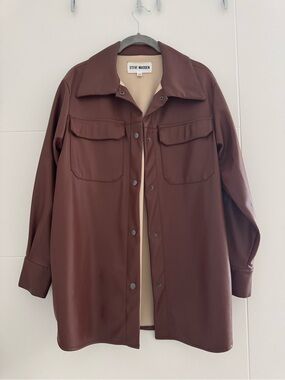Steve Madden Brown Faux Leather Shacket Jacket XS